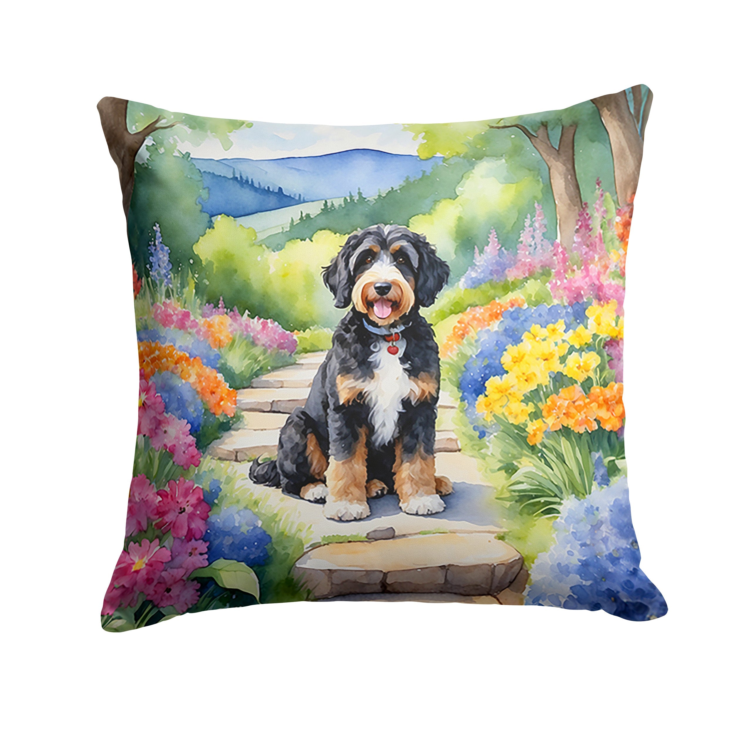Bernedoodle Dog Throw Pillow – Indoor/Outdoor Decorative Cushion for Dog Lovers
