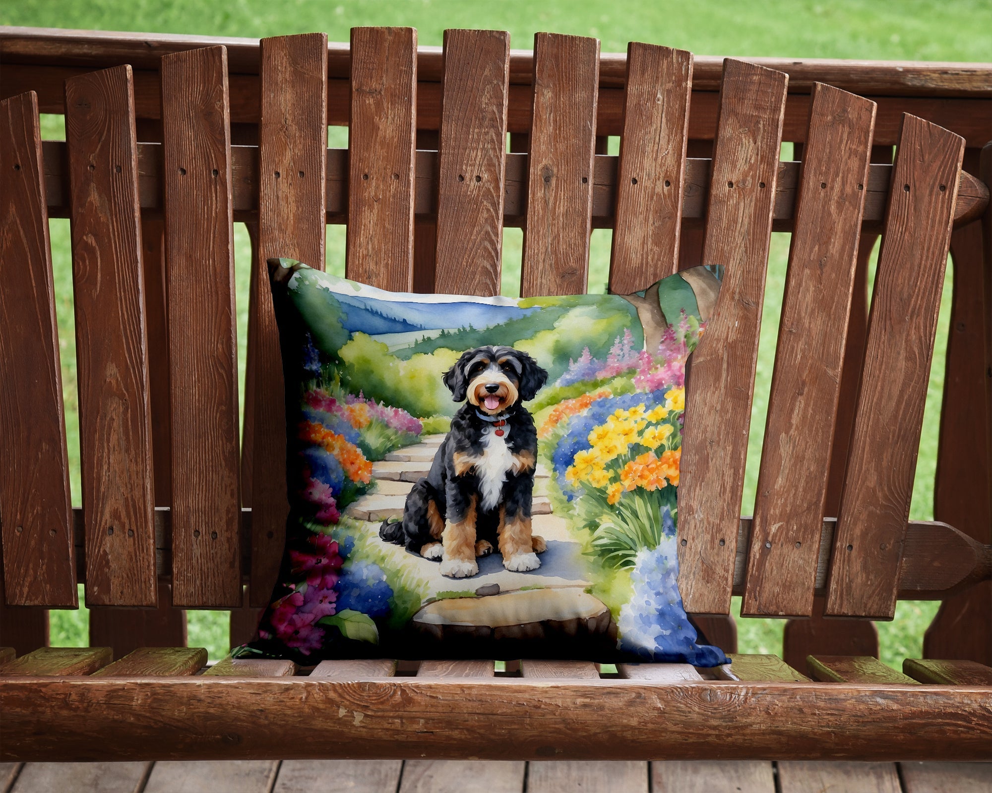 Bernedoodle Dog Throw Pillow – Indoor/Outdoor Decorative Cushion for Dog Lovers