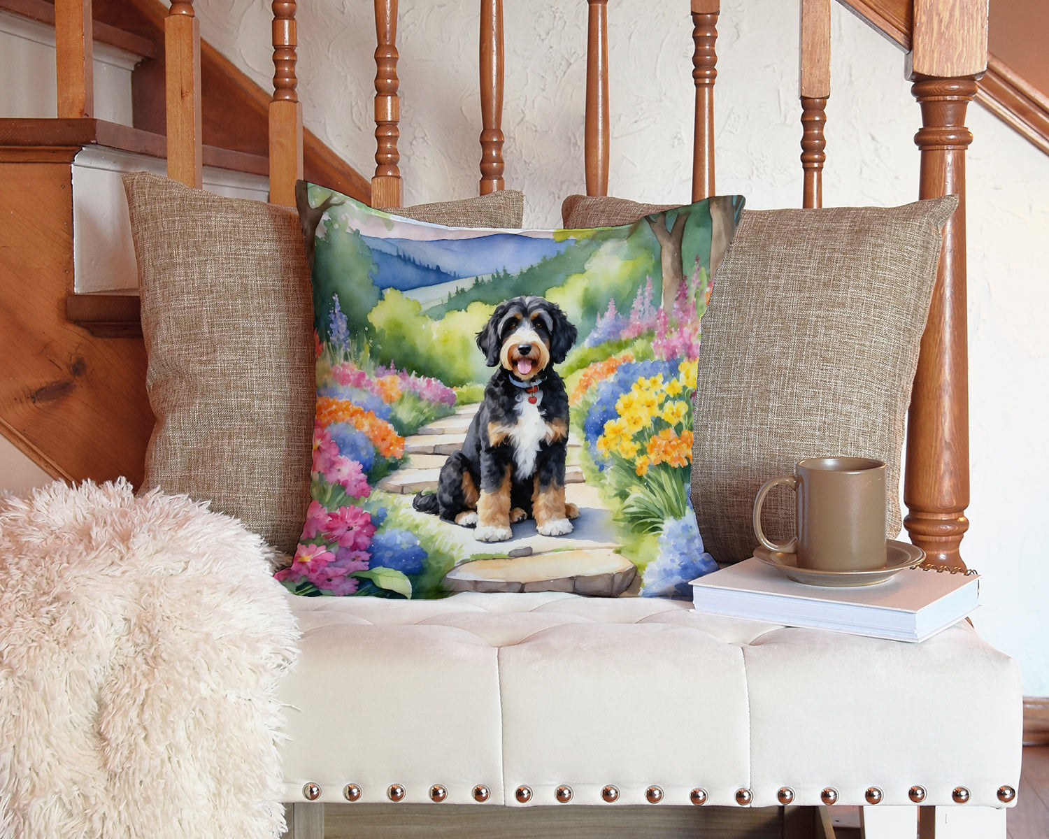 Bernedoodle Dog Throw Pillow – Indoor/Outdoor Decorative Cushion for Dog Lovers