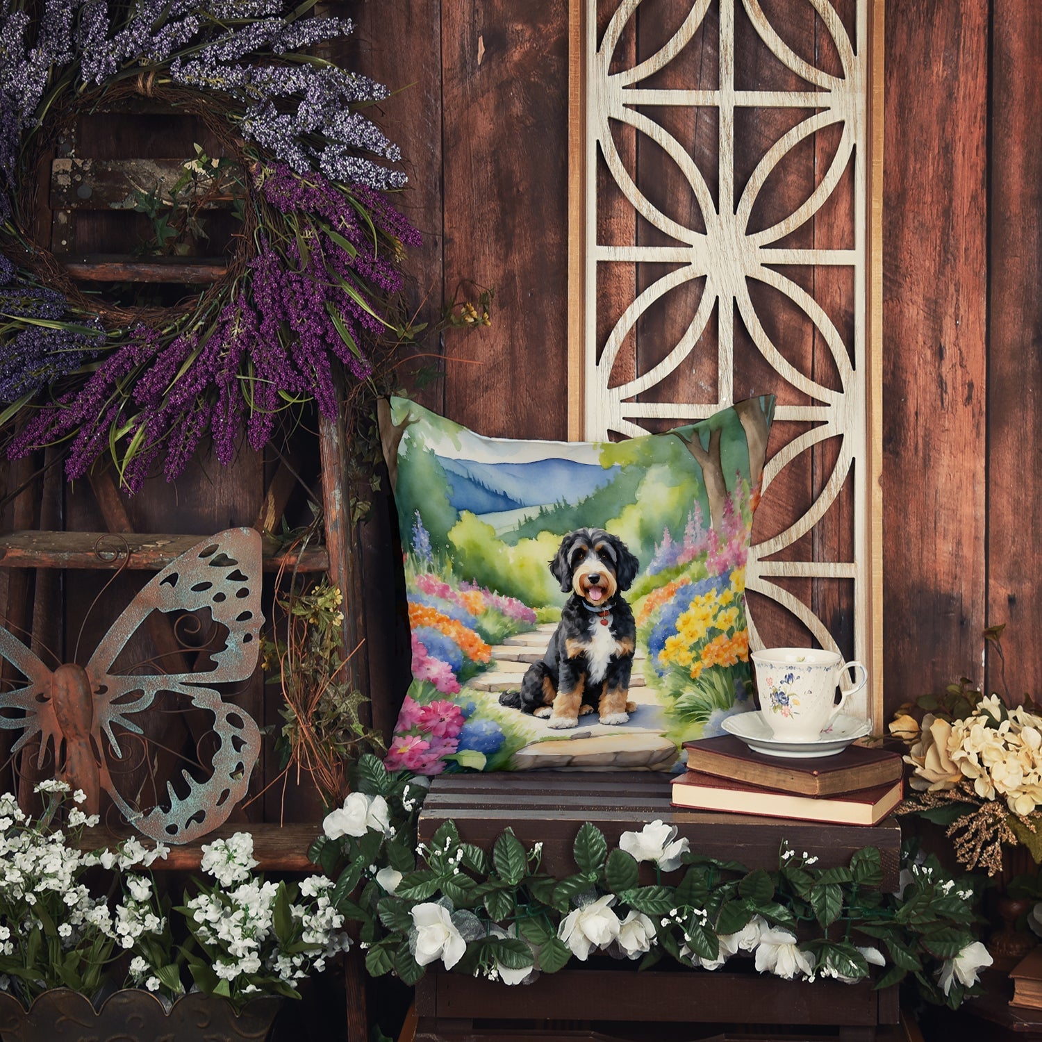 Bernedoodle Dog Throw Pillow – Indoor/Outdoor Decorative Cushion for Dog Lovers