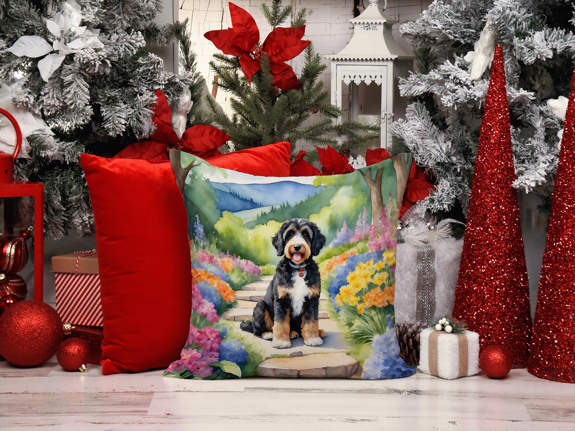 Bernedoodle Dog Throw Pillow – Indoor/Outdoor Decorative Cushion for Dog Lovers